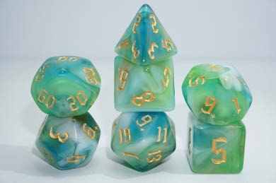 Nature's Beauty 7pc Dice Set for TTRPG inked in Gold